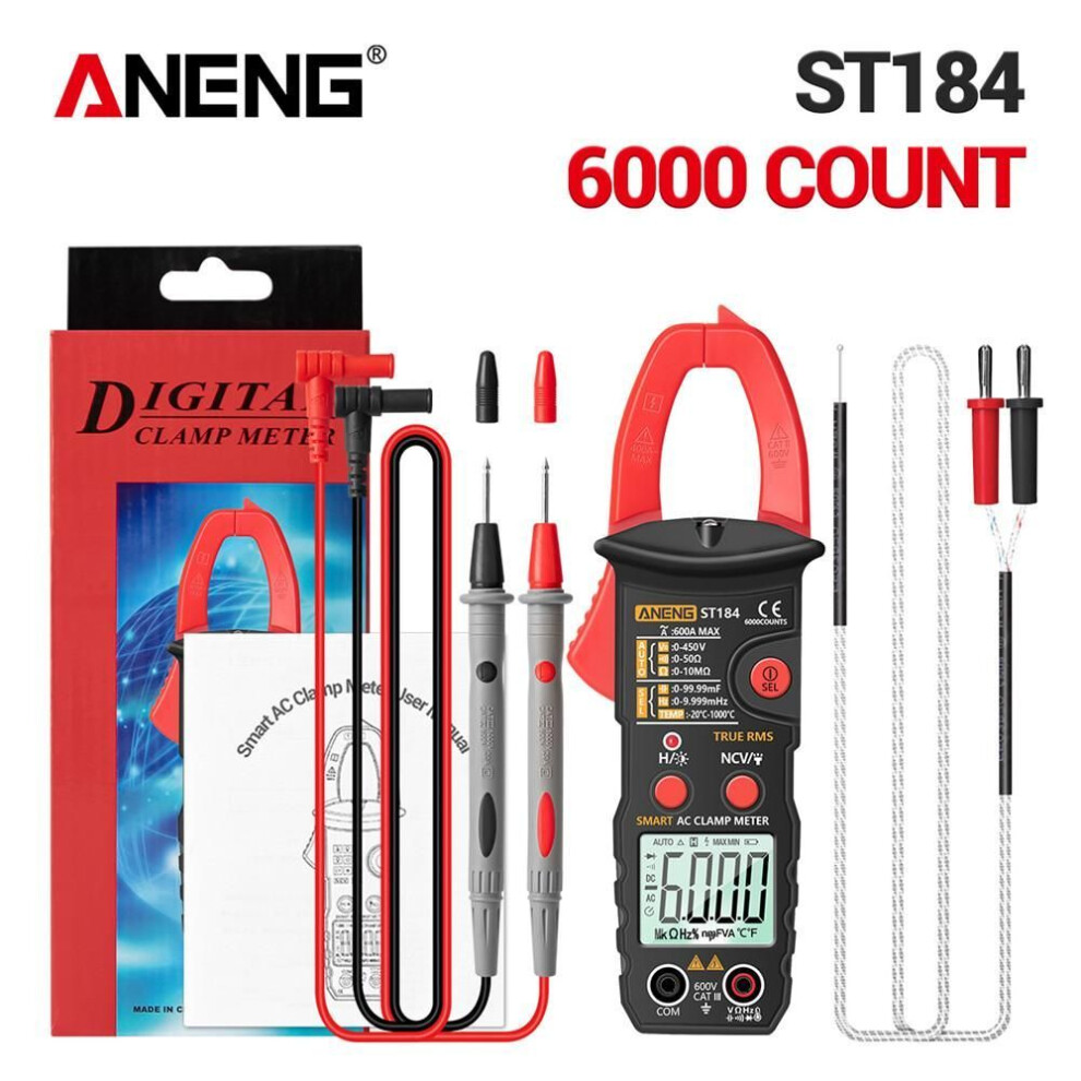 (red) Aneng St184 Digital Clamp Multimeter Meter 6000 Counts Professional True Rms Ac/dc Voltage Current Tester Hz Capacitance Ohm