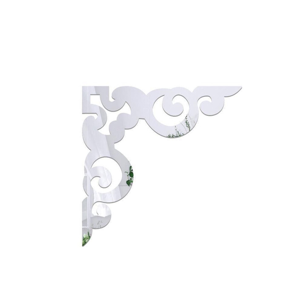 (silver) 4pcs Self Adhesive Mirror Sticker Room Decor Cabinet Decals Fashion Mirror Wall Corner Sticker  Home