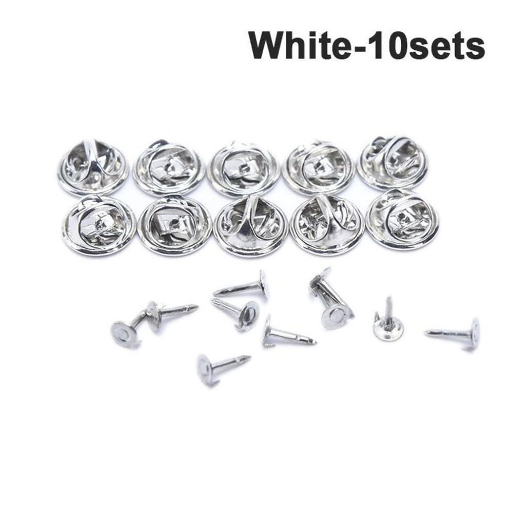 (white) 10sets Lapel Pin Holder Buckle Clutch Jewelry Diy Butterfly Badge Brooch Clasp