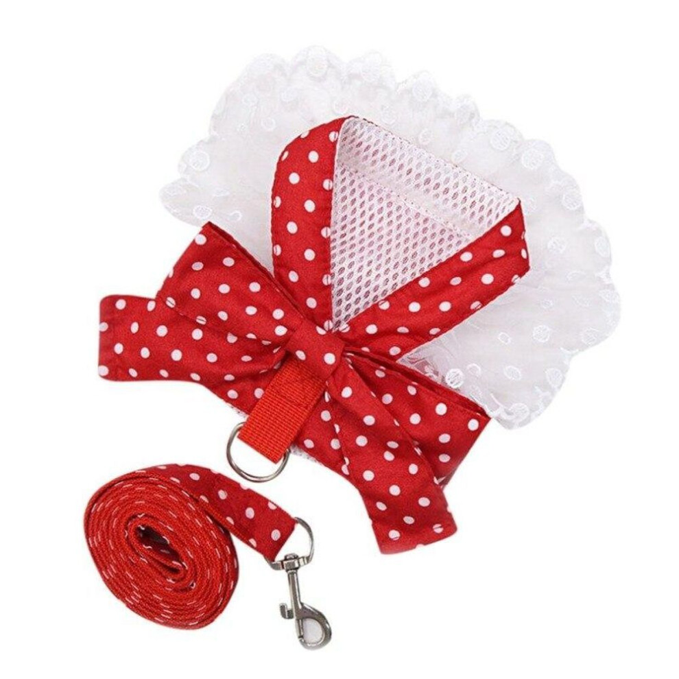 (red, XL) Dog Bowknot Harness Set Cute Kitten Harness And Leash Set For Small Medium Dogs Cat Chihuahua Lace Print Fashion Party Vest