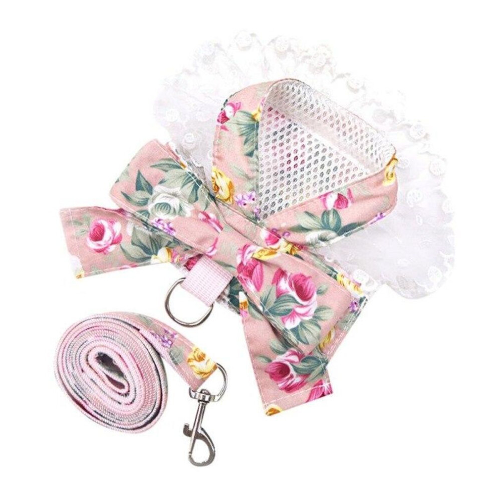 (pink, XL) Dog Bowknot Harness Set Cute Kitten Harness And Leash Set For Small Medium Dogs Cat Chihuahua Lace Print Fashion Party Vest