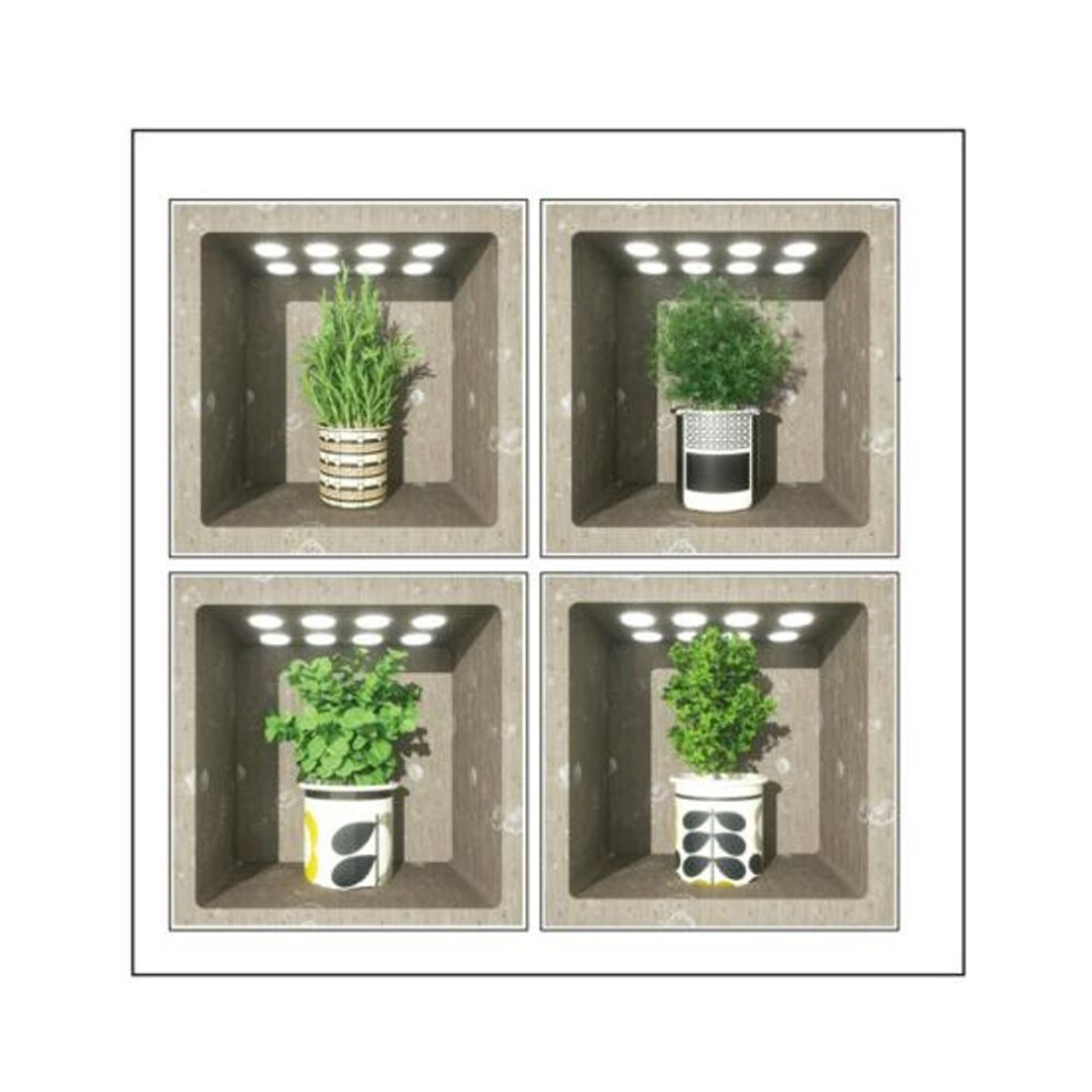(G) 4Pcs/Set Potted Plants Wall Sticker 3D Effect Self-adhesive Waterproof PVC Removable Living Room Bedroom Modern Wall Art Green Plant Decoration