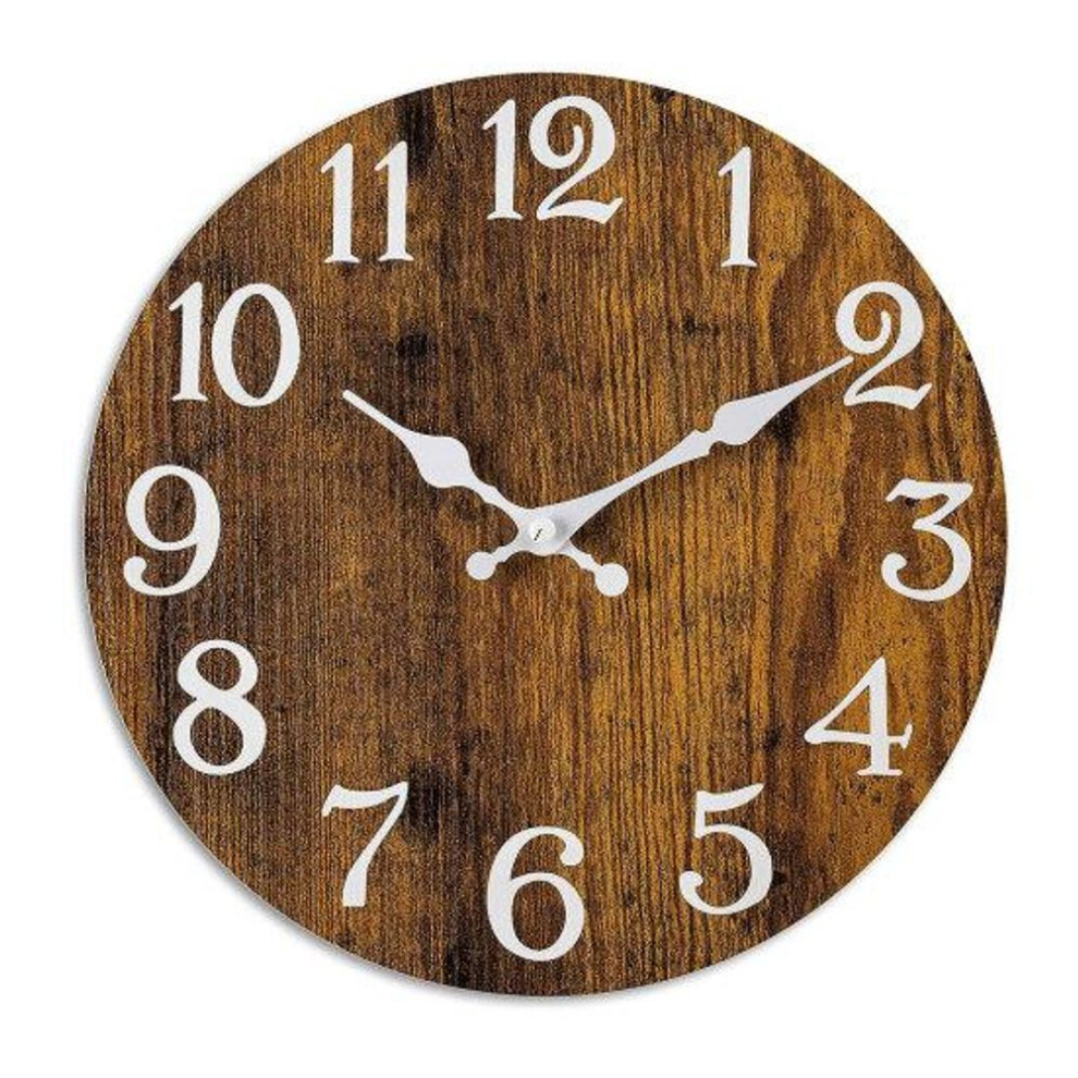 (5) 10-inch Round Wood Wall Clock Vintage Rustic Non Ticking Silent Battery Operated Living Room Bedroom Indoor Digital Analog Clock Home Decoration