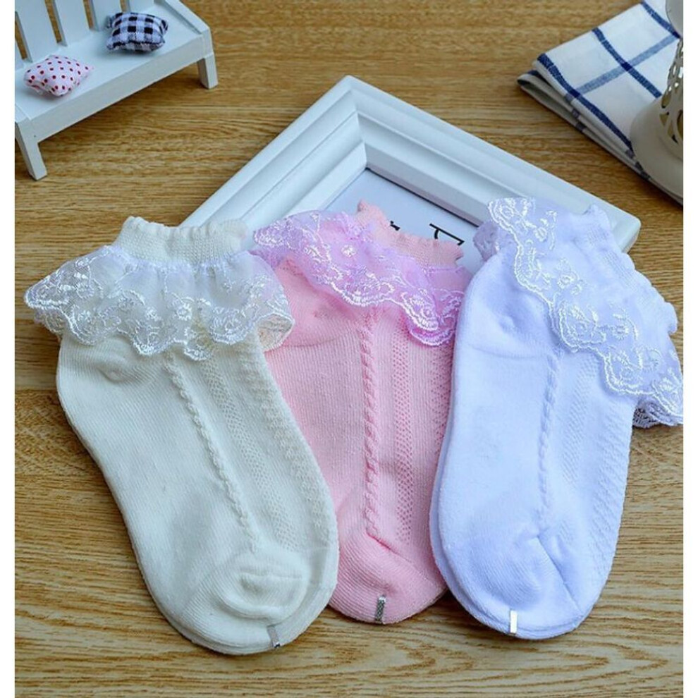 (pink, 8-12 years old) Breathable Cotton Lace Ruffle Princess Mesh Socks Children Ankle Short Sock White Pink Baby Girls