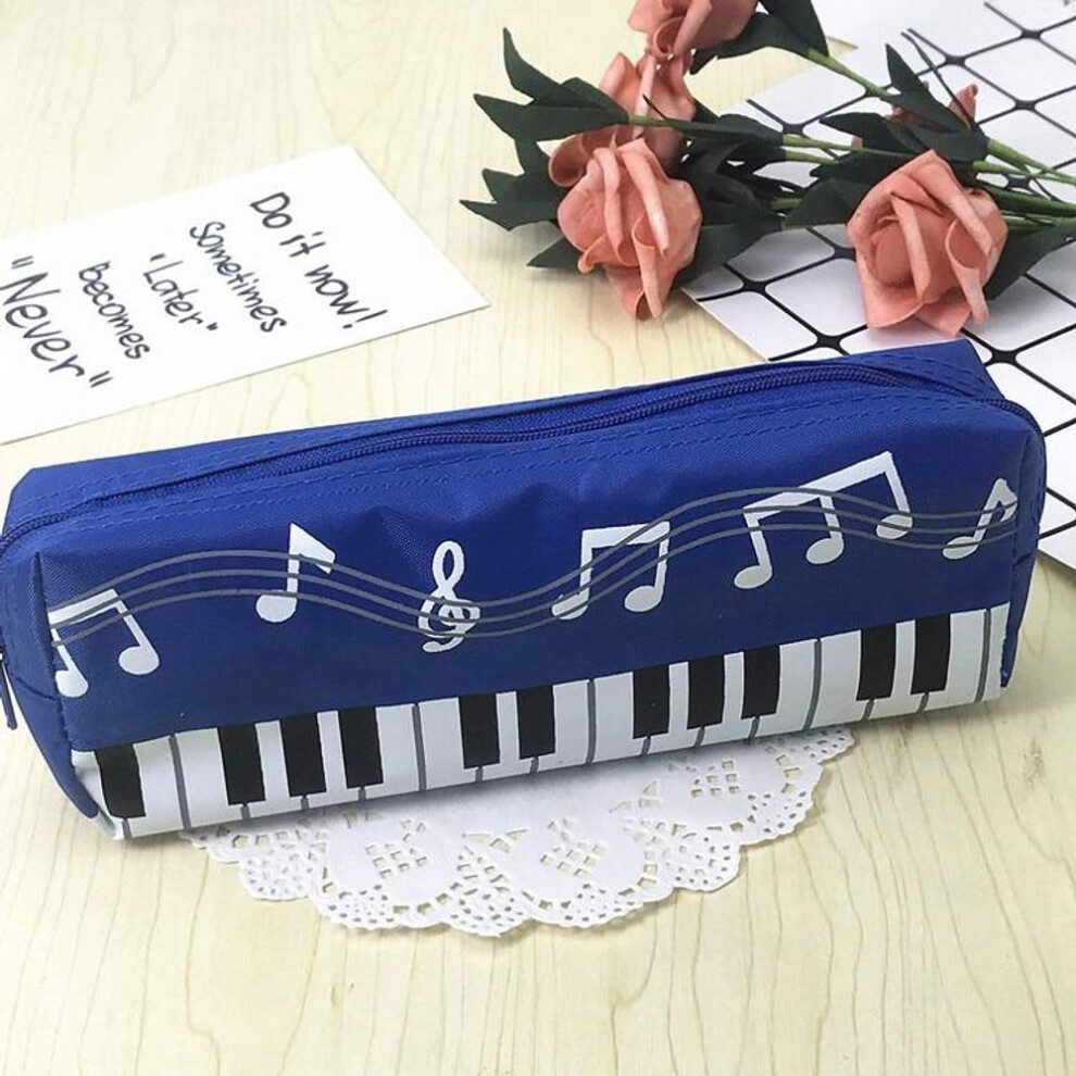(dark blue) Creative Piano Key Canvas Pencil Bag Student Stationery Zipper Storage Bag Pen Pencil Eraser Organizer School Supplies