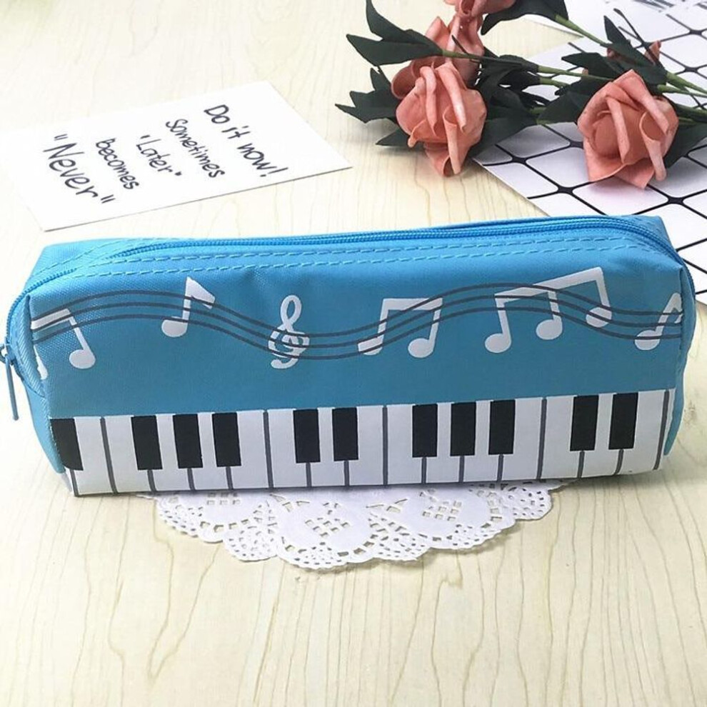 (sky blue) Creative Piano Key Canvas Pencil Bag Student Stationery Zipper Storage Bag Pen Pencil Eraser Organizer School Supplies