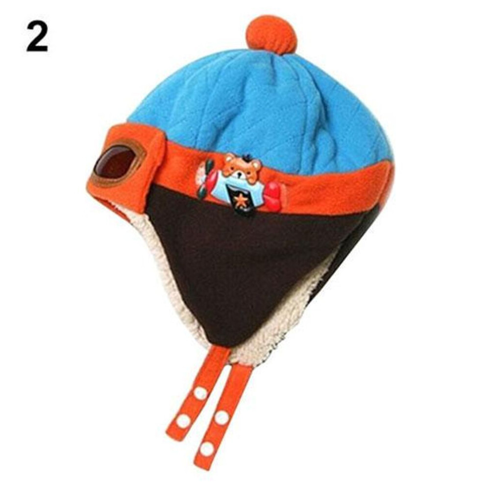 (blue) New Winter Baby Earflap Toddler Girl Boy Kids Pilot Aviator Warm Soft Beanie Hat