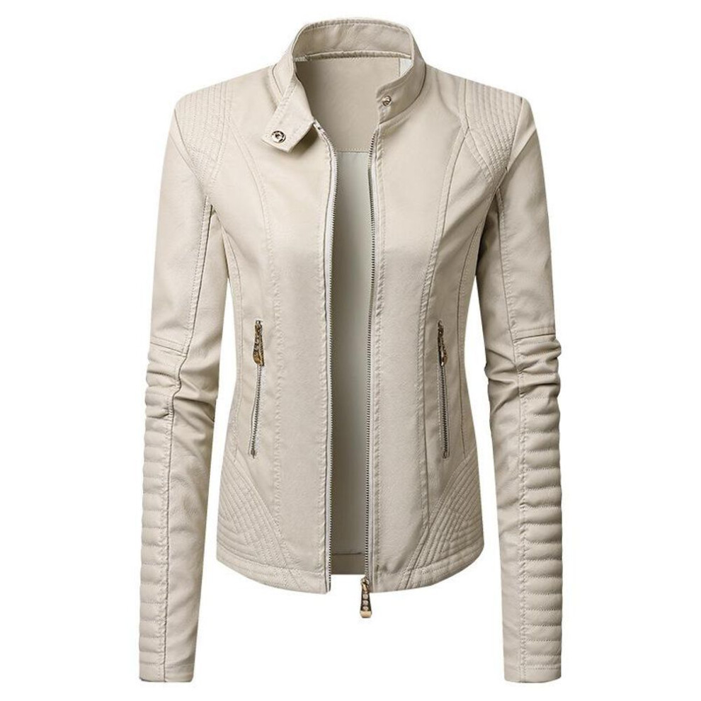 (white, L) European And American Women&apos;s Jacket Women&apos;s Pu Leather Jacket