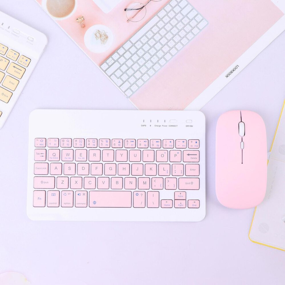 (Pink) Wireless Keyboard Mobile Phone Tablet Computer Bluetooth Keyboard Mouse Set Pink 3127121802799