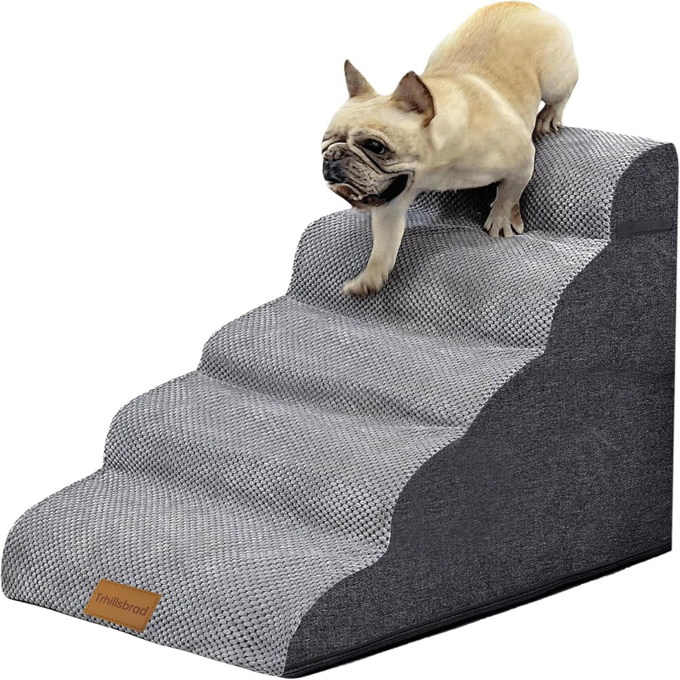 (5 Stairs) Wide Dog Steps Stairs for Bed 5 Steps 62 cm High for Dogs, Dog Ramp High Density Foam Pet Stairs Washable Cover and Non-Slip Base 40 x 87 x 62 cm
