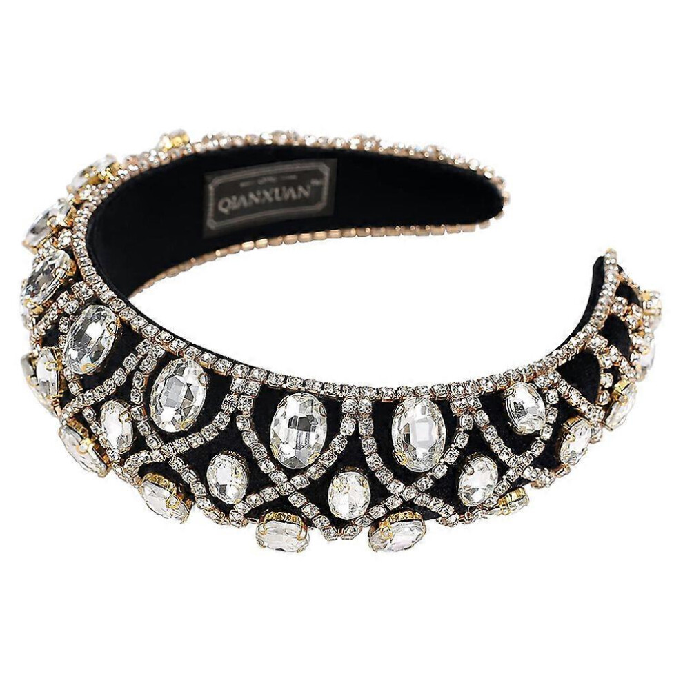 Kricely (As Show, One Size) Baroque Rhinestone Design Headband Girl Headdress Sponge Hairband For Women