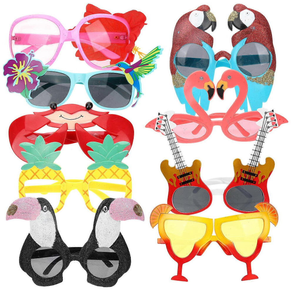 Kricely (As Show, One Size) 9Pcs Ocean Party Sunglasses Funny Hawaiian Themed Glasses Tropical Props Fun Summer Favors