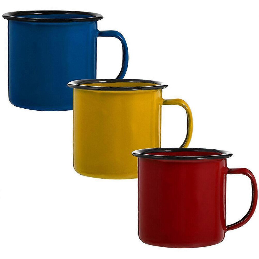 Kricely (As Show, One Size) 3Pcs Colorful Enamel Mugs Simple Style Enamel Mugs Enamel Handheld Water Cups For Home