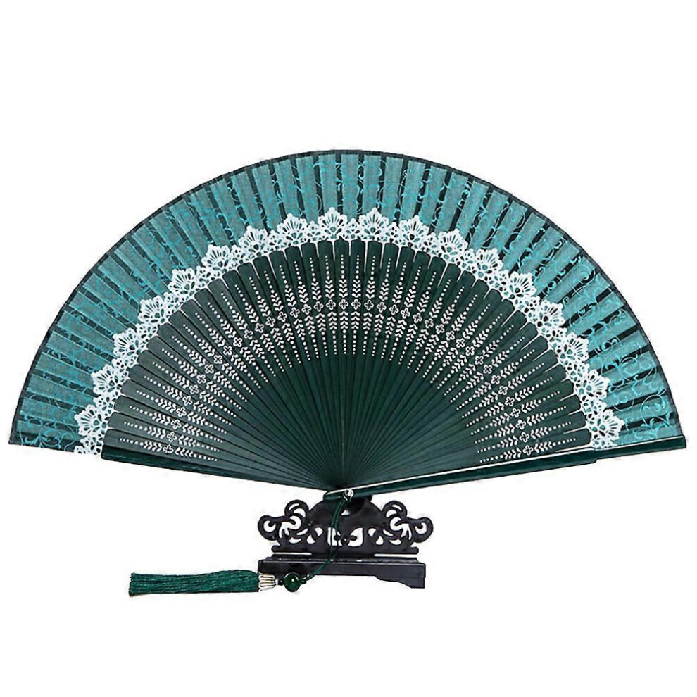 Kricely (As Show, One Size) Handheld Folding Fan Chinese Style Hollow Out Fan Bamboo Silk Performance Fan