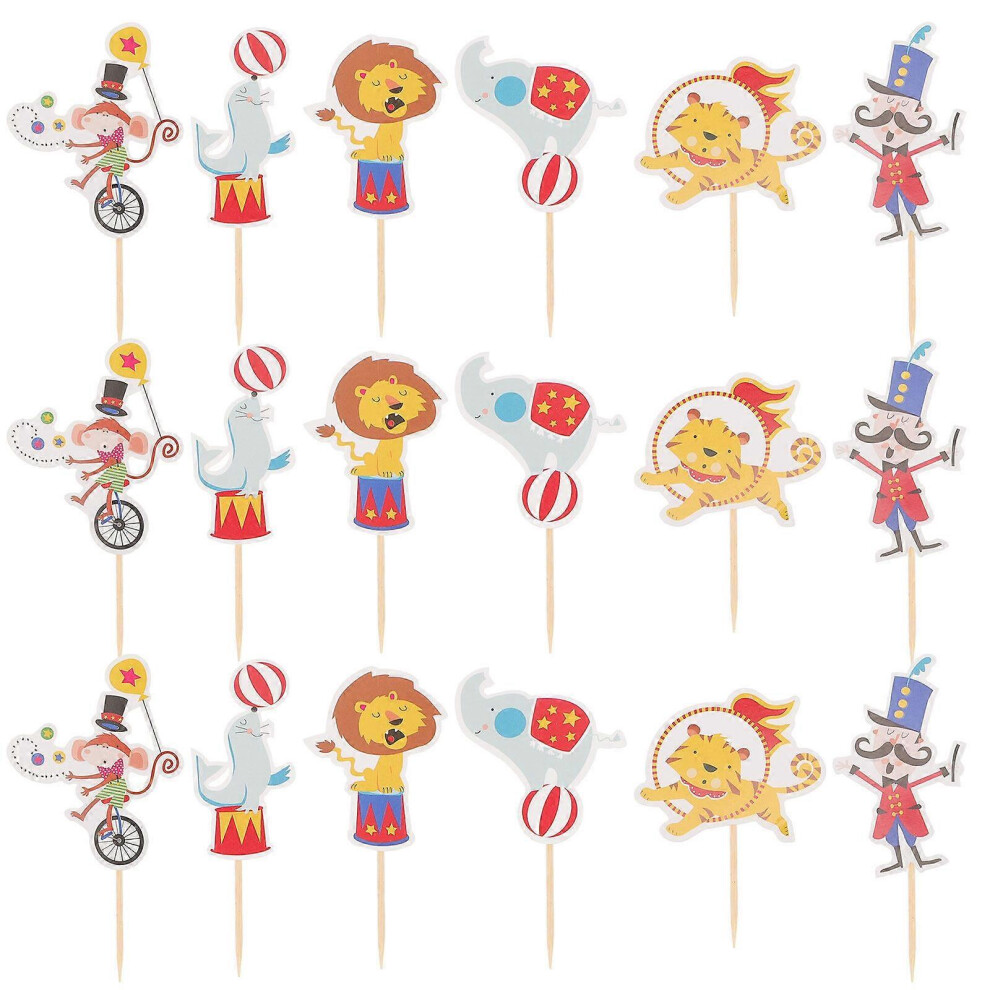 Kricely (As Show, One Size) 48Pcs Circus Theme Cake Decoration Topper Circus Animal Cupcake Topper For Party