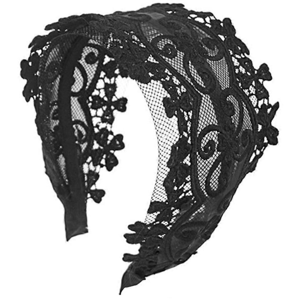 Kricely (As Show, One Size) Wide Headband Lace Hairband Lace Headdress Women Headband Party Hairpiece