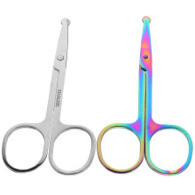 (As show, One size) 2Pcs Round Tip Nose Hair Scissors Beard Shear Nose Hair Trimming Tools for Home Random Style