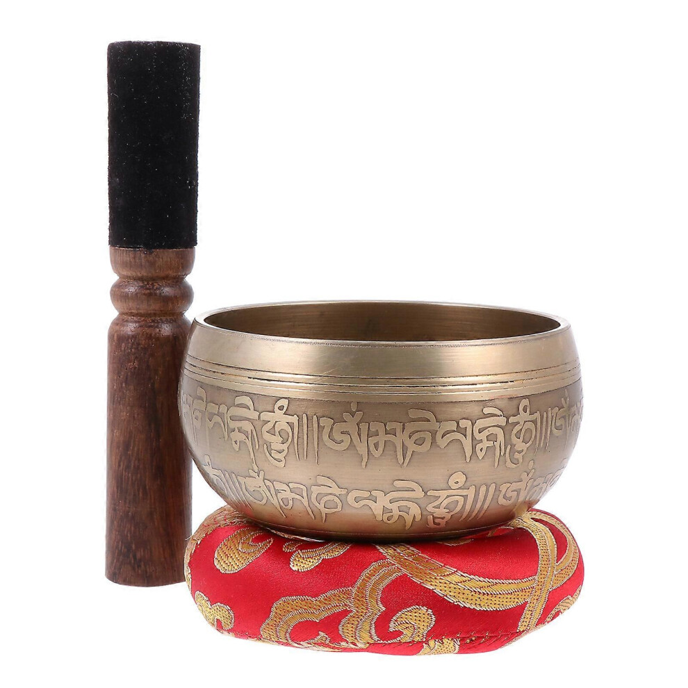 Kricely (As Show, One Size) 1 Set Meditation Singing Bowl Buddha Suond Holder Bowl Stick Gasket Set (Coppery)