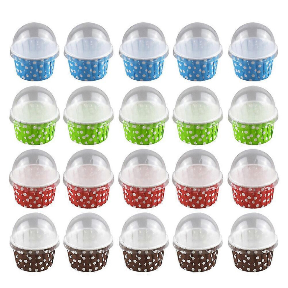 Kricely (As Show, One Size) 100 Pcs Creative Cake Cups Medium Size Paper Ice Cup Heat Resistabt Dessert Container With Lid For Yogurt Mousse (Random Col Cream