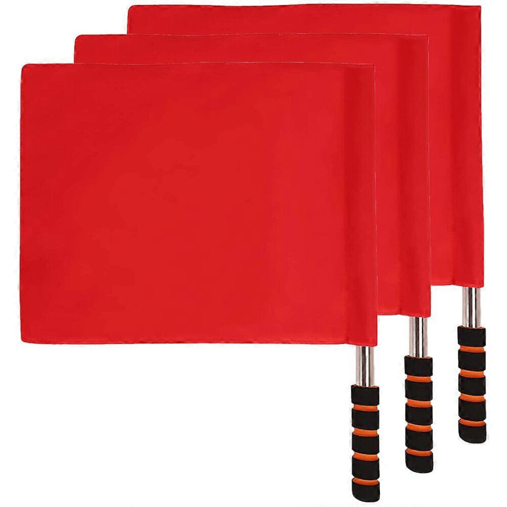 Kricely (As Show, One Size) 3Pcs Referee Flag Stainless Steel Command Flag Signal Flag Safety Signal Flags Red