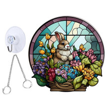 (As show, One size) Easter Themed Bunny and Flower Stained Hanging Ornament Acrylic Hanging Pendant