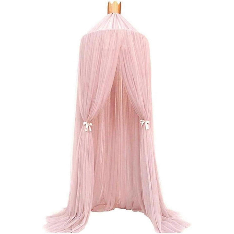 (As Show, One Size) Children's Dome Mosquito Net Tent Bed Canopy Mosquito Net Bed Linen With Round Lace, Pink