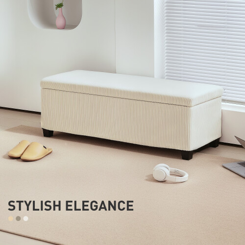 Homcom (White) HOMCOM Storage Ottoman with Lid, 112cm Bench Chest Box 1
