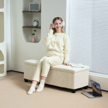 (White) HOMCOM Storage Ottoman with Lid, 112cm Bench Chest Box