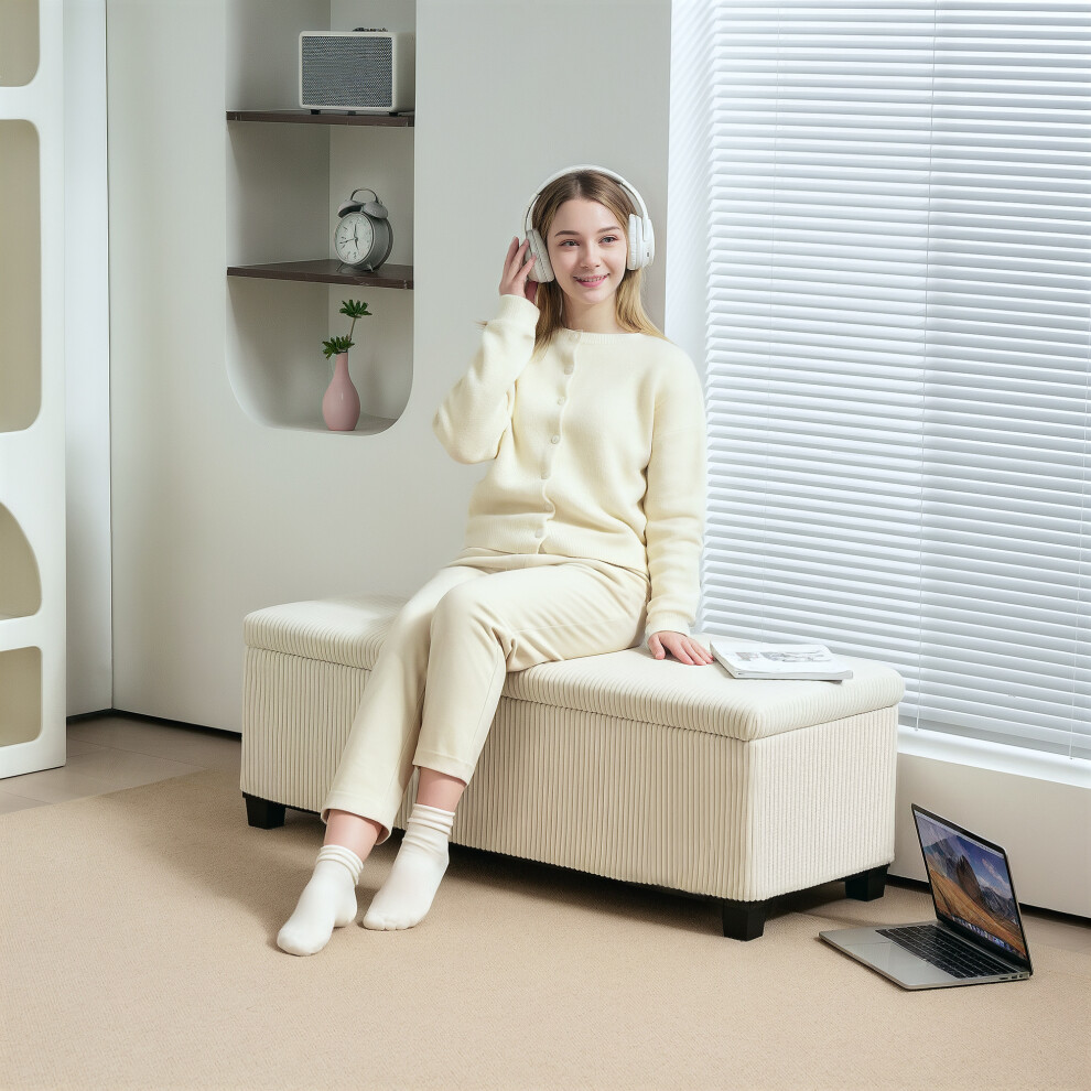 Homcom (White) Storage Ottoman With Lid, 112Cm Bench Chest Box White