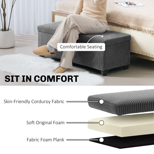 Homcom (Grey) HOMCOM Storage Ottoman with Lid, 112cm Bench Chest Box 2