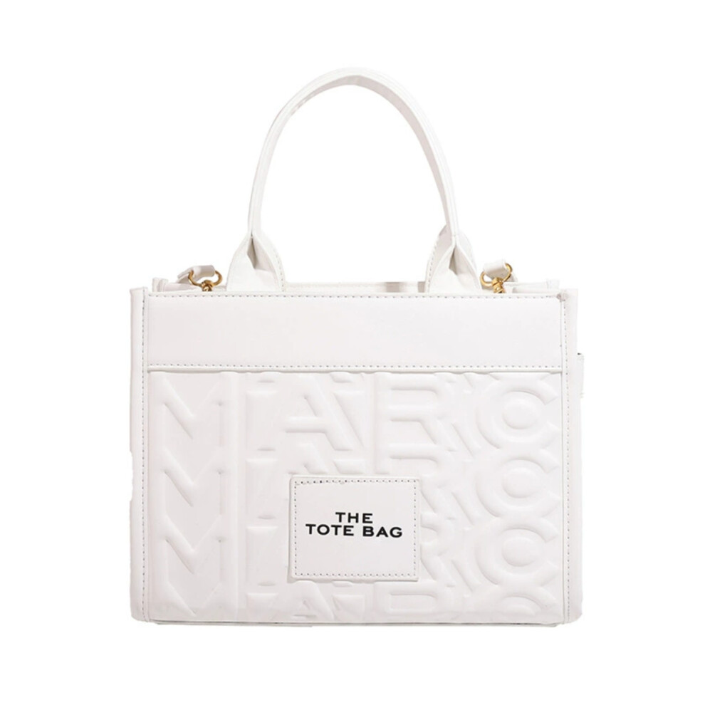 (off-white) Elegant Printed PU Leather Tote Bag Large-Capacity Shoulder & Crossbody Versatile Commuter Handbag for Women