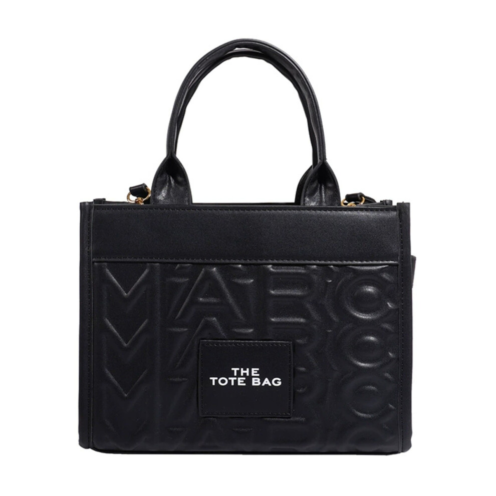 (black) Elegant Printed PU Leather Tote Bag Large-Capacity Shoulder & Crossbody Versatile Commuter Handbag for Women
