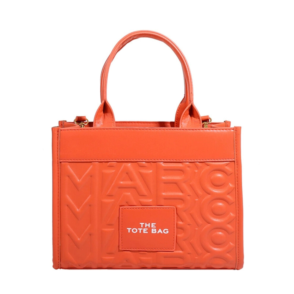 (orange) Elegant Printed PU Leather Tote Bag Large-Capacity Shoulder & Crossbody Versatile Commuter Handbag for Women