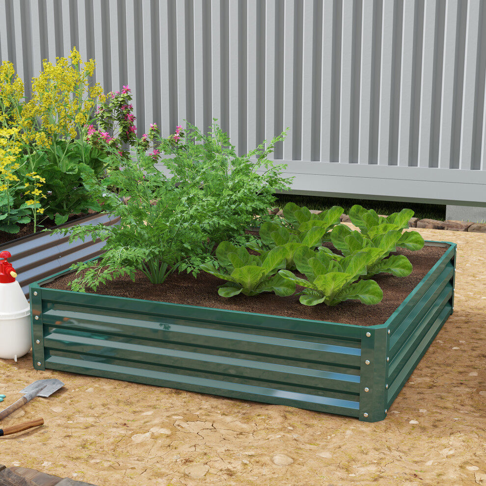Outsunny Raised Garden Bed Metal Patio Backyard Flower Vegetable Planter Green