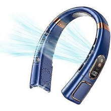 (Blue, One size) Portable Neck Fan with Ice Cooling, LED Display, 5 Speeds, 3 Light Modes, Type-C Fast Charging, Perfect for Home, Office, and Travel