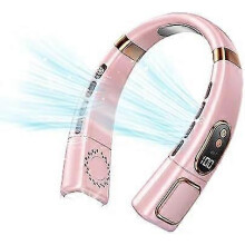 (Pink, One size) Portable Neck Fan with Ice Cooling, LED Display, 5 Speeds, 3 Light Modes, Type-C Fast Charging, Perfect for Home, Office, and Travel
