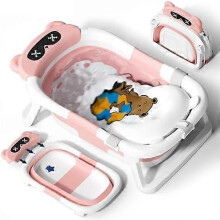 (pink, One size) Foldable Baby Bath Tub with Soft Cushion - Portable Collapsible Bathtub for Newborns 0-24 Months, Infant Toddler Travel Bath