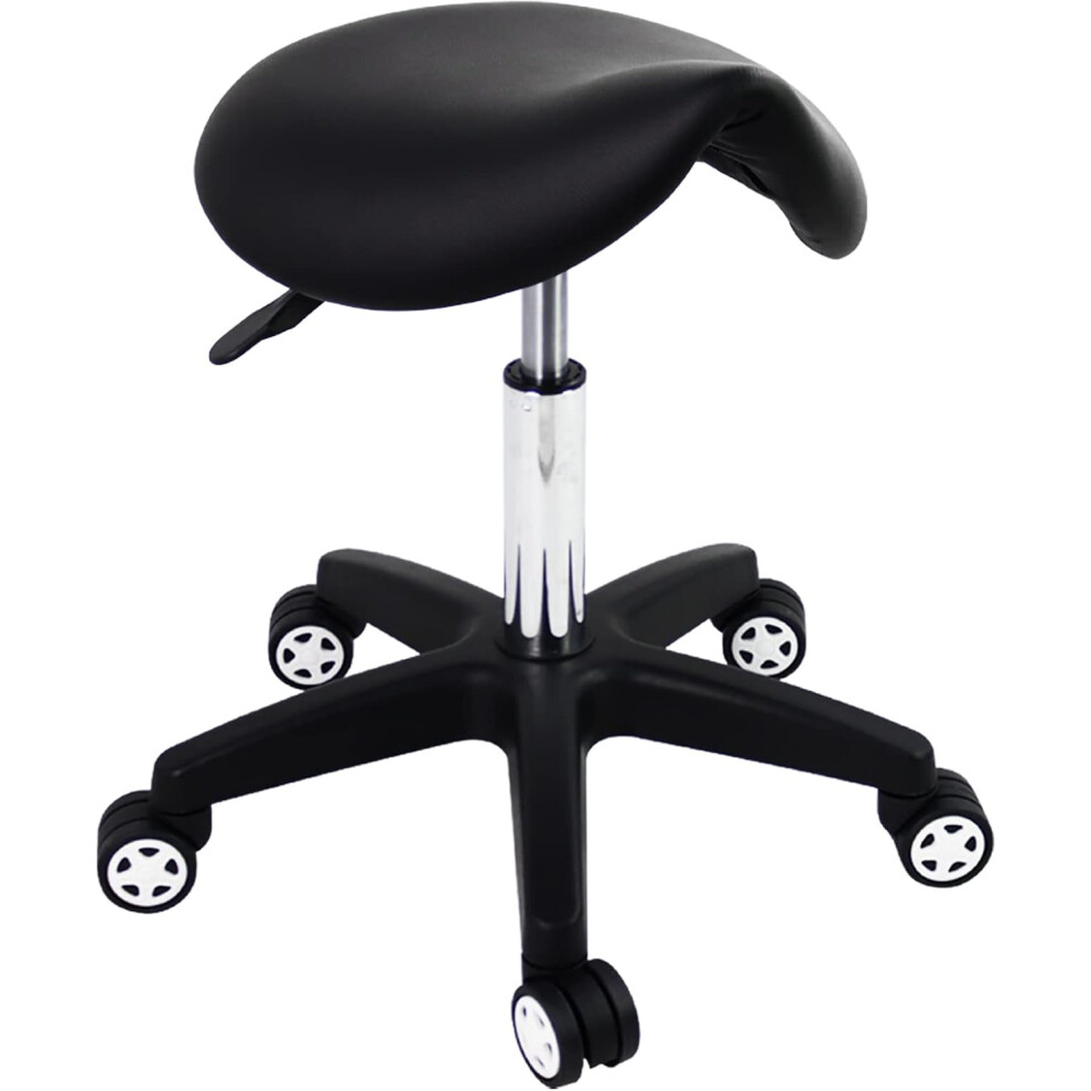 (Black) Workshop Saddle Chair Adjustable Rolling Stool with Wheels Tattoo Chair Massage Chair Shop Stool Salon Stool (Black)
