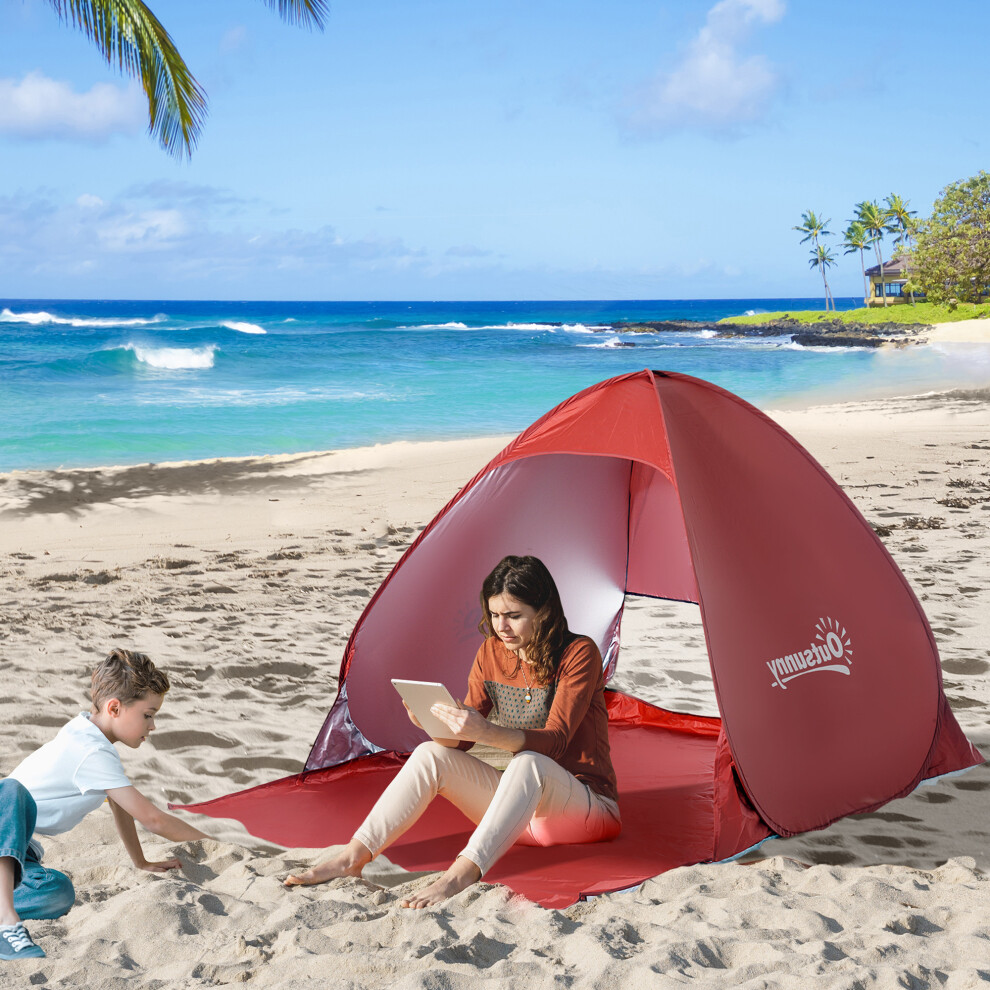 Outsunny 2-3 Person Pop up Tent Instant Camping Tent Sun Shade Shelter, Red
