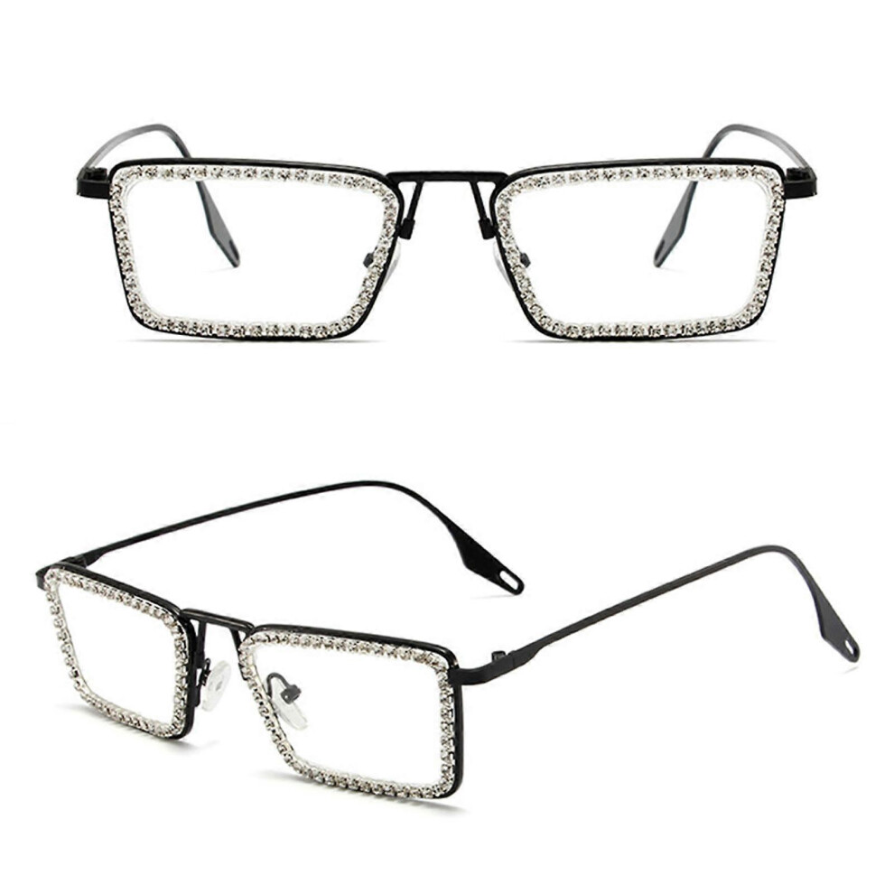 (Black Frame White Flim, One size) Square Sparkling Sunglasses Small Square Frame Festival Gem Sunnies Shades for Ladies Trendy Decoration-image-OPC-PG7WT5W-NEW