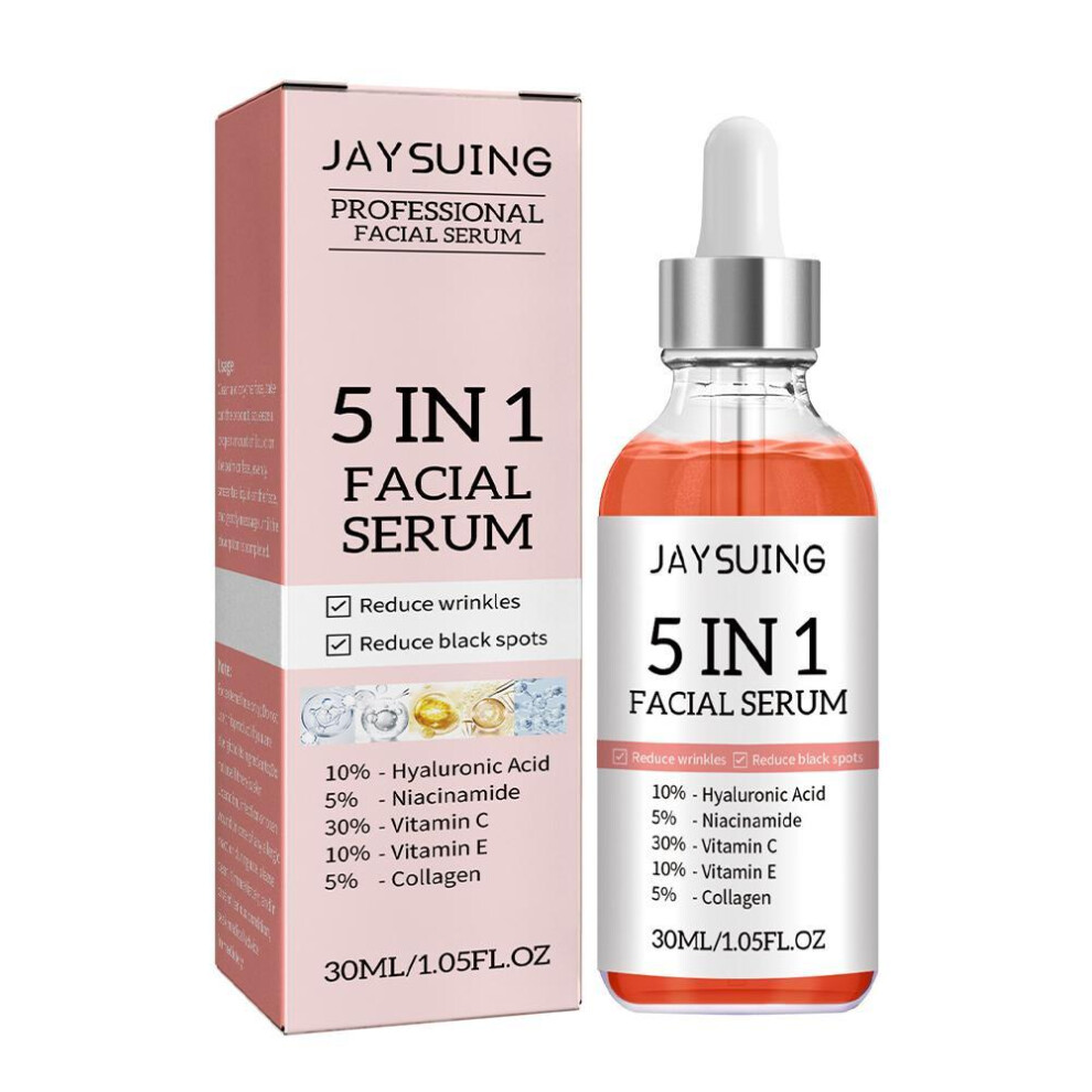 Flemye (Serum 30Ml) 5 In 1 Fade Fine Lines Firming Face Serum Moisturizing Brightning Vitamin C Hyaluronic Acid Facial Serum