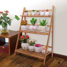 (Natural) Wooden Plant Stand Foldable Shelf 3 Tier