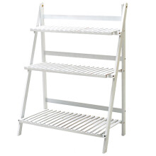 (White) Wooden Plant Stand Foldable Shelf 3 Tier