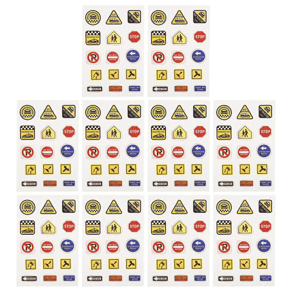 Kricely (As Show, One Size) 10 Sheets Road Sign Stickers Diy Traffic Play Stickers Educational Plaything