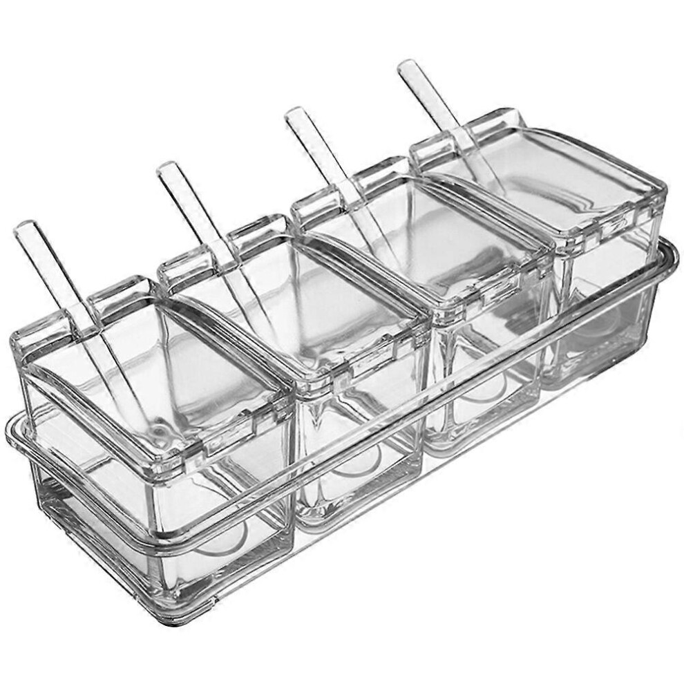 Kricely (As Show, One Size) 1 Set Of Acrylic Seasoning Box With Cover And Spoon Condiment Storage Jar Spice Salt Containers