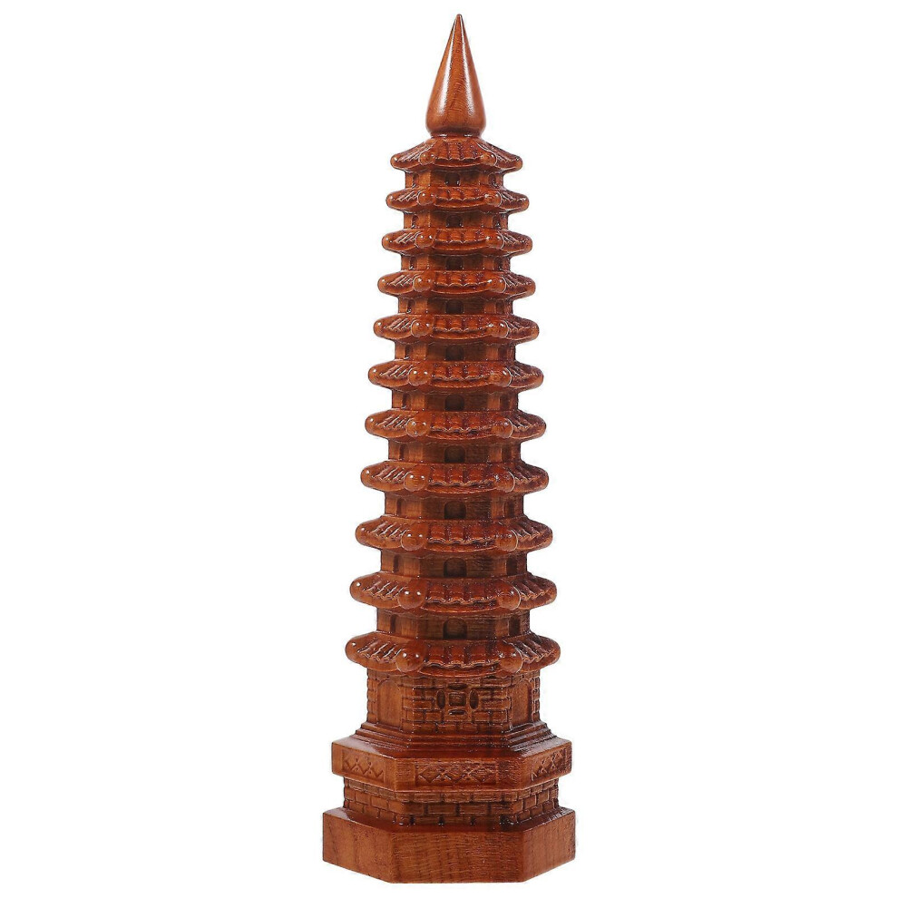 Kricely (30.80X6.20x6.20cm, One Size) Retro Buddhism Tower Model Decorative Wooden Tower Statue Tabletop Tower Craft