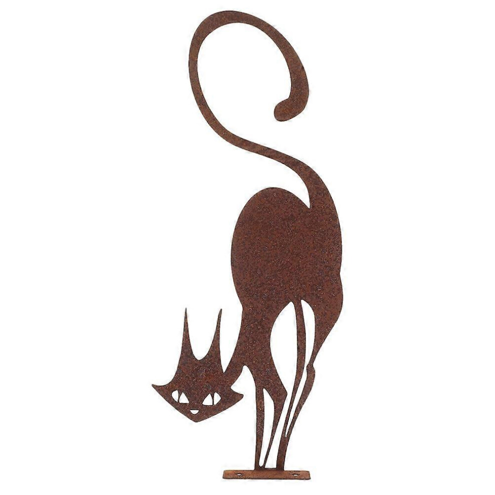 Kricely (As Show, One Size) Rusty Cat Statue Outdoor Metal Cat Decor Garden Small Cat Sculpture Rusty Cat Figurine Fence Topper