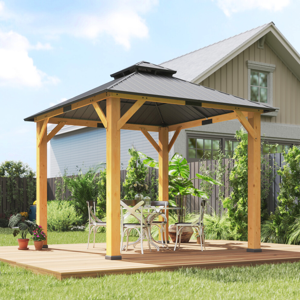 Outsunny 3x(3)M Double-Tier Hardtop Gazebo, Outdoor Patio Shelter, Grey