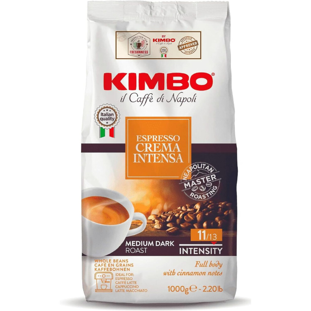 Kimbo Crema Intensa Whole Coffee Beans, Medium Roast, 1Kg Bag