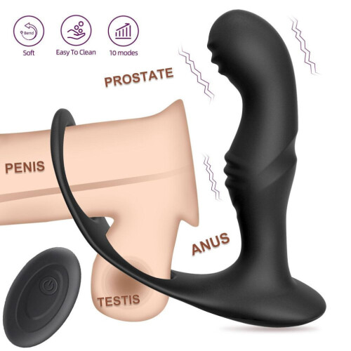 (black) Male Prostate Massage Remote Anal Vibrator 10 Speeds Delay Ejaculation Cock Ring Testis Stimulate Anus Plug Butt 2